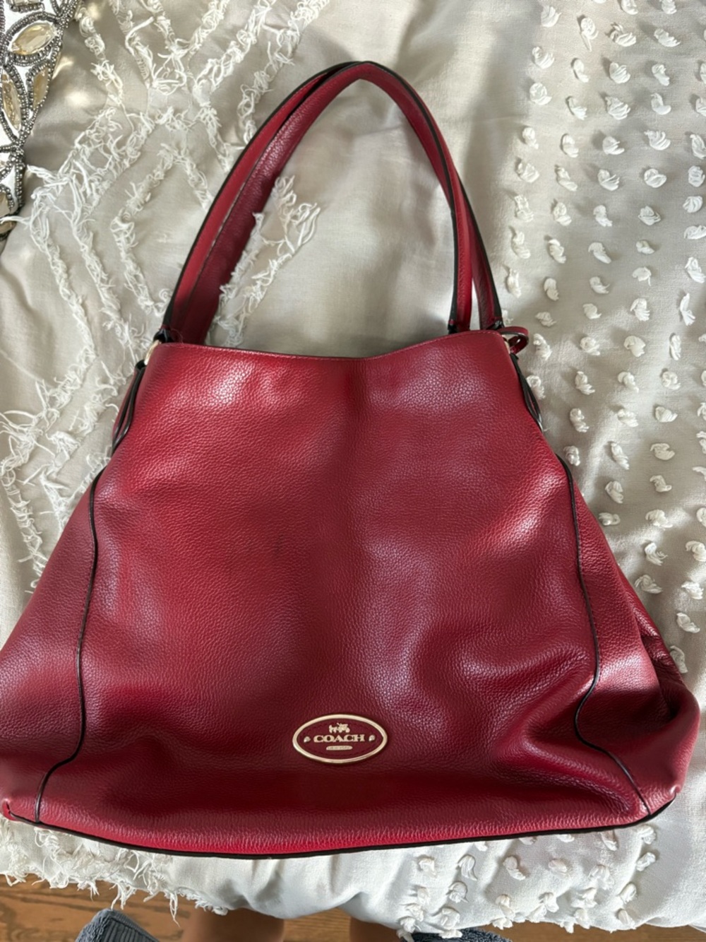 Coach Burgundy Pebble Leather Shoulder Bag